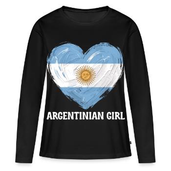 Argentinisches Mädchenherz Fußball - Frauen Premium Bio Langarmshirt - Schwarz - Vorne - Julia (174cm)