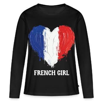 Football de football féminin de cœur français - T-shirt manches longues Premium bio Femme - noir - Devant - Julia (174cm)
