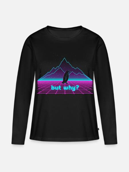 Pinguin Retrowave - Frauen Premium Bio Langarmshirt - Schwarz
