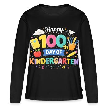 100. Tag Kindergarten Jubel - Frauen Premium Bio Langarmshirt - Schwarz - Vorne - Julia (174cm)