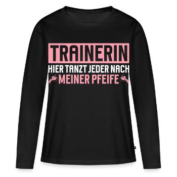 Entraîneur : Tout le monde danse au rythme de mon air ici - T-shirt manches longues Premium bio Femme - noir - Devant - Julia (174cm)