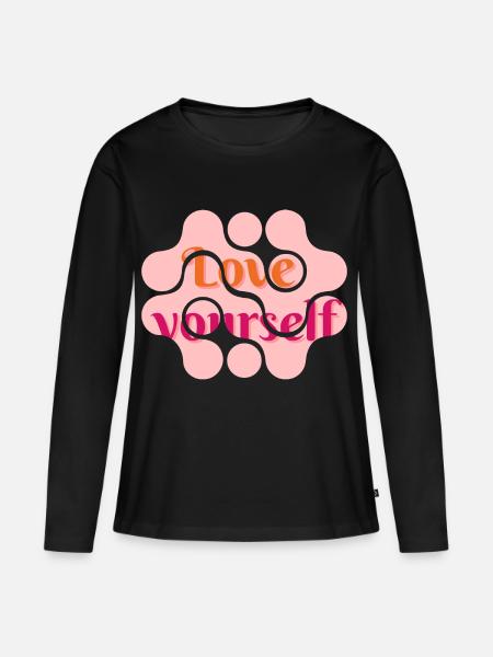 Love yourself - Frauen Premium Bio Langarmshirt - Schwarz