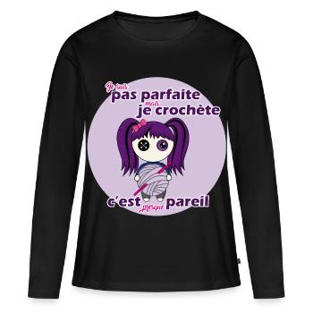 Ich bin nicht perfekt, aber ich hake - Frauen Premium Bio Langarmshirt - Schwarz - Vorne - Julia (174cm)