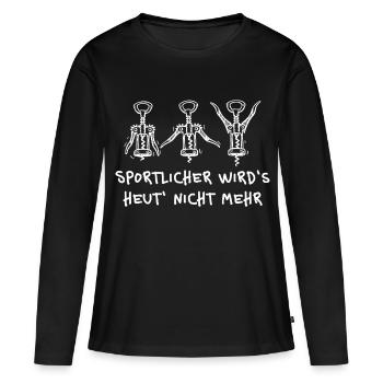 Entraînement en tire-bouchon – Drôle de proverbe de bière - T-shirt manches longues Premium bio Femme - noir - Devant - Julia (174cm)