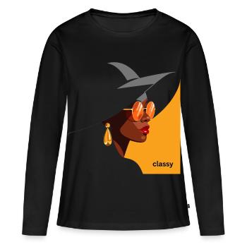 Elegante Frau mit Hut und Sonnenbrille - Frauen Premium Bio Langarmshirt - Schwarz - Vorne - Julia (174cm)