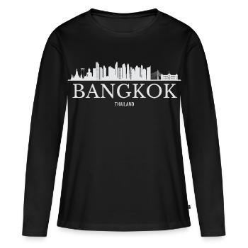 Bangkok Skyline, Bangkok Thailand - Frauen Premium Bio Langarmshirt - Schwarz - Vorne - Julia (174cm)