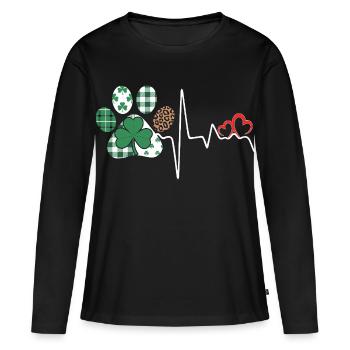 Kleeblatt Rhythmus Herzschlag - Frauen Premium Bio Langarmshirt - Schwarz - Vorne - Julia (174cm)