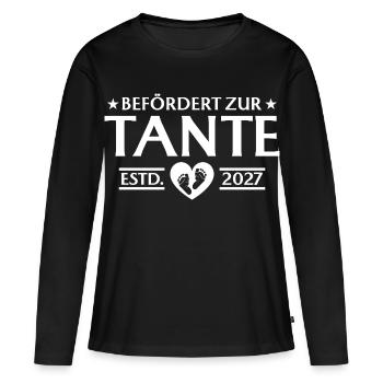 Future tante 2027 - Annonce de grossesse - T-shirt manches longues Premium bio Femme - noir - Devant - Julia (174cm)
