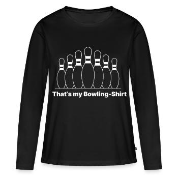Inscription sur la chemise de bowling - T-shirt manches longues Premium bio Femme - noir - Devant - Julia (174cm)