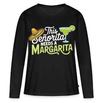 Chemise Margarita Senorita – Motif de fête - T-shirt manches longues Premium bio Femme - noir - Devant - Julia (174cm)