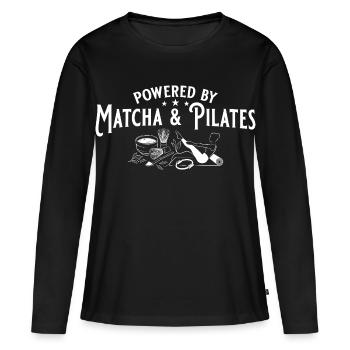 Matcha & Pilates: Your daily wellness duo - Women's Premium Organic Long Sleeve Shirt - black - Front - Julia (174cm)