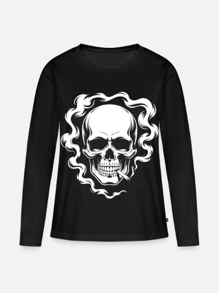Smoking Skull Design - Frauen Premium Bio Langarmshirt - Schwarz