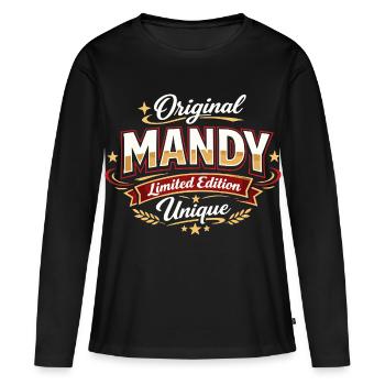 Mandy Original Limited Edition Damen - Frauen Premium Bio Langarmshirt - Schwarz - Vorne - Julia (174cm)