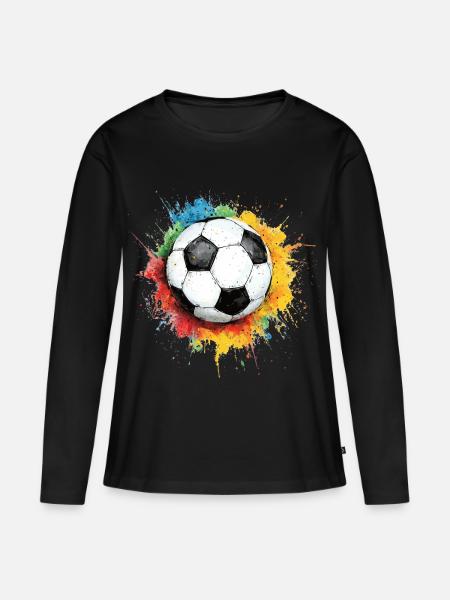 Fußball Ball Aquarell - Frauen Premium Bio Langarmshirt - Schwarz