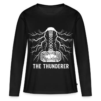 Der Donnerer Thors Hammer Mjölnir Blitz - Frauen Premium Bio Langarmshirt - Schwarz - Vorne - Julia (174cm)