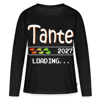 Chargement de la future tante 2027 Je vais devenir tante - T-shirt manches longues Premium bio Femme - noir - Devant - Julia (174cm)