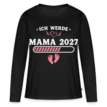 Ich werde Mama 2027 – Schwangerschaft Verkündung - Frauen Premium Bio Langarmshirt - Schwarz - Vorne - Julia (174cm)