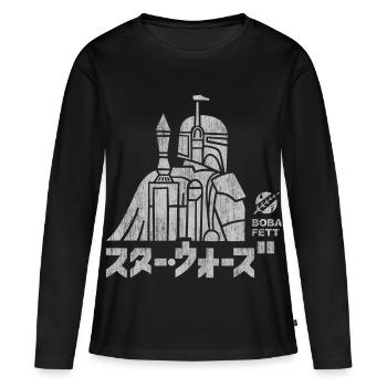 Star Wars: Mandalorian Boba Fett & Schriftzeichen  - Frauen Premium Bio Langarmshirt - Schwarz - Vorne - Julia (174cm)