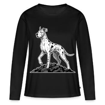 Chien Dogue Allemand Arlequin sur Rocher Géant - T-shirt manches longues Premium bio Femme - noir - Devant - Julia (174cm)
