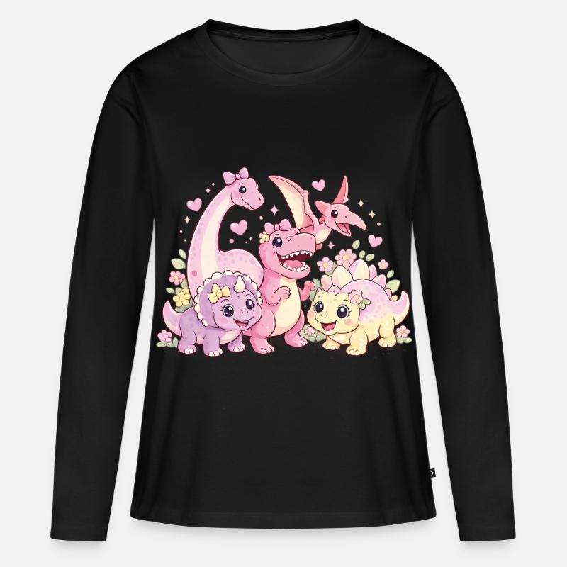 Süßes Mädchen Dino-Truppe - Frauen Premium Bio Langarmshirt - Schwarz