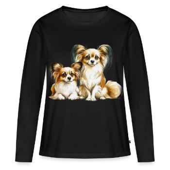 Papillon Hunde - Frauen Premium Bio Langarmshirt - Schwarz - Vorne - Julia (174cm)