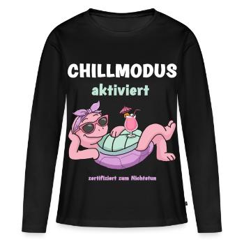 Schildkröte Chillmodus aktiviert: Pinke Lounge - Frauen Premium Bio Langarmshirt - Schwarz - Vorne - Julia (174cm)