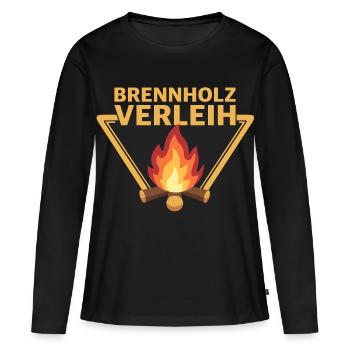Brennholz Verleih Logo Lagerfeuer - Frauen Premium Bio Langarmshirt - Schwarz - Vorne - Julia (174cm)