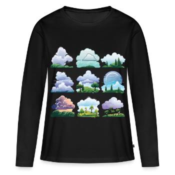 Wolkenlandschaften Cartoon Set - Frauen Premium Bio Langarmshirt - Schwarz - Vorne - Julia (174cm)