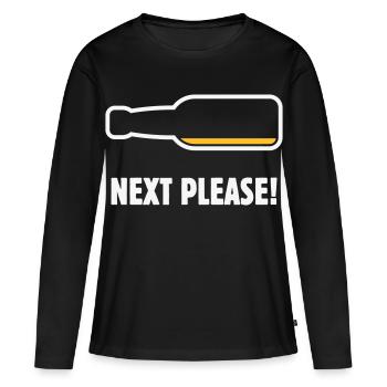 Suivant, s’il vous plaît ! (Bière / Bière / NEG 2C) - T-shirt manches longues Premium bio Femme - noir - Devant - Julia (174cm)