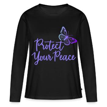Protect Your Peace Schmetterling Innere Ruhe - Frauen Premium Bio Langarmshirt - Schwarz - Vorne - Julia (174cm)