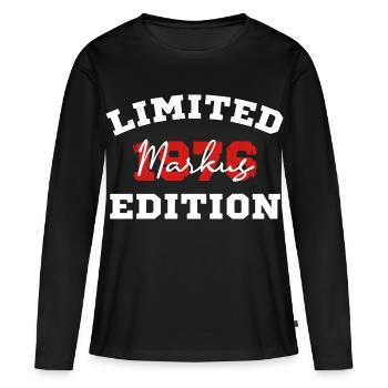 Édition limitée du t-shirt d’anniversaire Markus 1976 - T-shirt manches longues Premium bio Femme - noir - Devant - Julia (174cm)