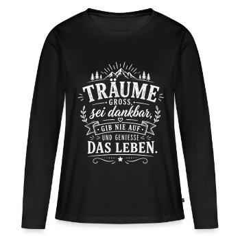 Träume Groß – Dankbarkeit & Lebensfreude - Frauen Premium Bio Langarmshirt - Schwarz - Vorne - Julia (174cm)