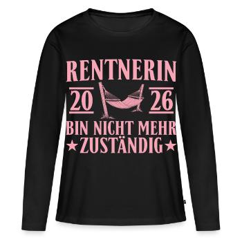 Retraité 2026 - Don non responsable - T-shirt manches longues Premium bio Femme - noir - Devant - Julia (174cm)