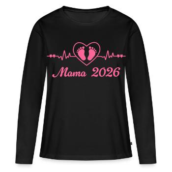 Mama 2026 Schwangerschaft Werdende Mutter - Frauen Premium Bio Langarmshirt - Schwarz - Vorne - Julia (174cm)