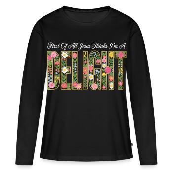 Tout d’abord, Jésus pense que je suis un vrai délice - T-shirt manches longues Premium bio Femme - noir - Devant - Julia (174cm)