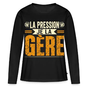 La pression je la gère - T-shirt manches longues Premium bio Femme - noir - Devant - Julia (174cm)