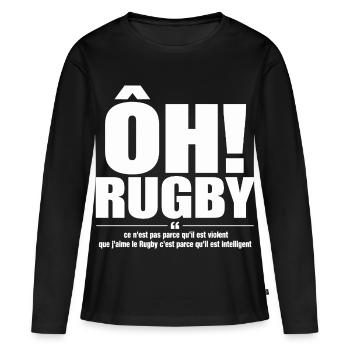 rugby intelligent - T-shirt manches longues Premium bio Femme - noir - Devant - Julia (174cm)
