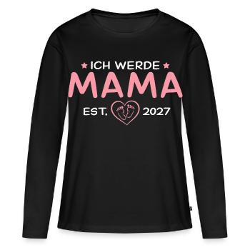 Ich werde Mama 2027 – Schwangerschaft Verkündung - Frauen Premium Bio Langarmshirt - Schwarz - Vorne - Julia (174cm)