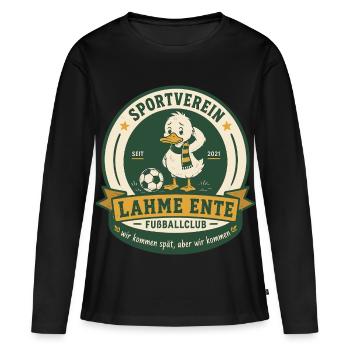 Lahme Ente Fußballclub - Frauen Premium Bio Langarmshirt - Schwarz - Vorne - Julia (174cm)