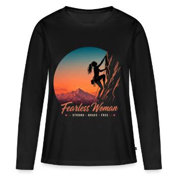 Femme intrépide qui grimpe – Forte, Courageuse, Libre - T-shirt manches longues Premium bio Femme - noir - Devant - Julia (174cm)