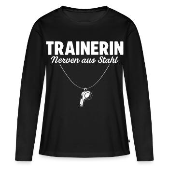 Trainerin Nerven aus Stahl Fußballtrainerin - Frauen Premium Bio Langarmshirt - Schwarz - Vorne - Julia (174cm)
