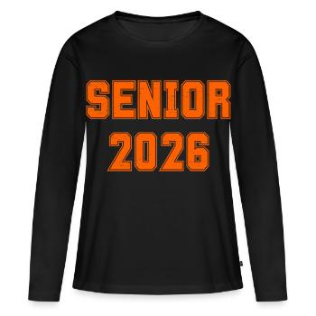 Cadeau de la classe senior 2026 Orange Varsity - T-shirt manches longues Premium bio Femme - noir - Devant - Julia (174cm)