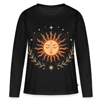 Soleil du solstice d’été – Symbole spirituel de l’été - T-shirt manches longues Premium bio Femme - noir - Devant - Julia (174cm)