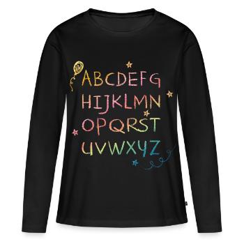 Rainbow Chalk Alphabet with Asterisks - Women's Premium Organic Long Sleeve Shirt - black - Front - Julia (174cm)