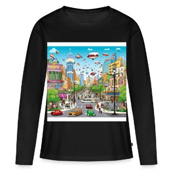 Futuristische Stadtflug-Parade - Frauen Premium Bio Langarmshirt - Schwarz - Vorne - Julia (174cm)