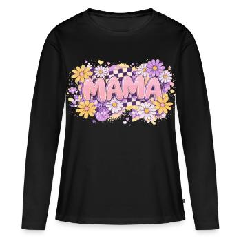 MAMA Retro Checkerboard and Pastel Flowers | Chic - Women's Premium Organic Long Sleeve Shirt - black - Front - Julia (174cm)