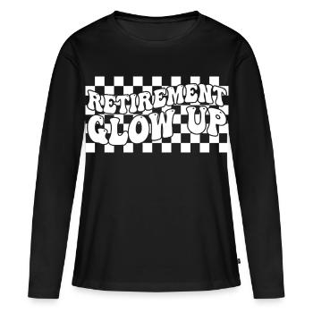 Ruhestand Glow Up Retro Checkerboard Ruhestand - Frauen Premium Bio Langarmshirt - Schwarz - Vorne - Julia (174cm)
