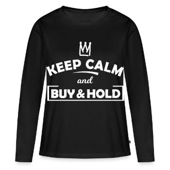 Keep Calm Buy & Hold Grafik - Frauen Premium Bio Langarmshirt - Schwarz - Vorne - Julia (174cm)