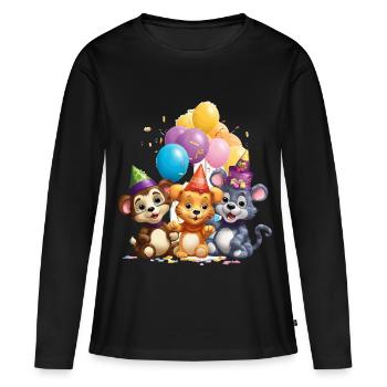 Tierfreunde Geburtstagsbande - Frauen Premium Bio Langarmshirt - Schwarz - Vorne - Julia (174cm)