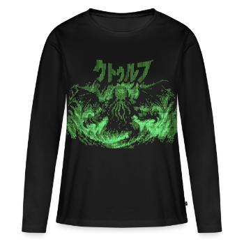 Cthulhu Pixel CRT Neon Green - Frauen Premium Bio Langarmshirt - Schwarz - Vorne - Julia (174cm)